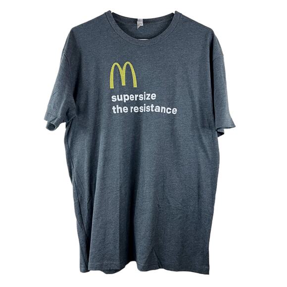 Supersize the Resistance Yellow Arch M Gray T-Shirt Mens Size XL - Picture 1 of 4